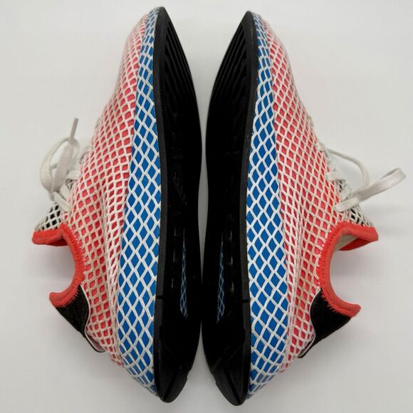 ADIDAS Deerupt CQ2624 Running Shoes Men\'s Sz 8.5 Solar Red Bluebird Mesh Lace-Up